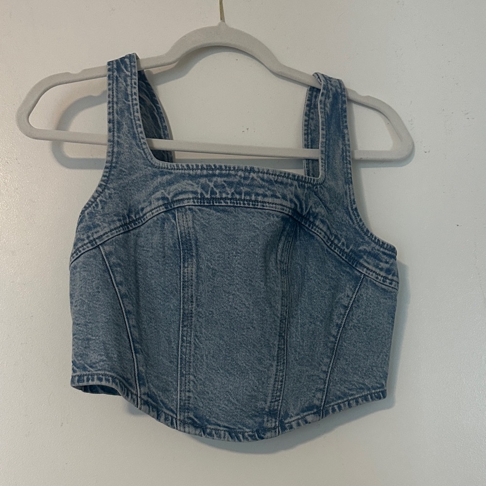 Lee Light Blue Denim Zip-Front Crop Top